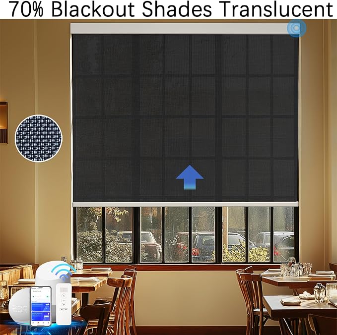 Motorized Blinds with Remote Cordless Automatic Motorized Shades Custom Blinds for Windows Smart Curtains Compatible with Alexa Google Home(3% Solar Black,W25 x H72in)