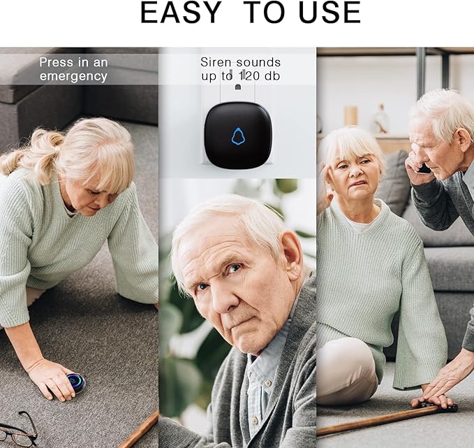 Caregiver Pager, Wireless Call Button for Seniors/Elderly at Home, 3 SOS Buttons + 3 Receivers Medical Life Alert System, Emergency Panic Call Bell, Nurse Calling & Patient Assistance Alarm