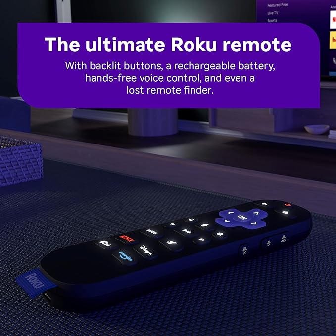 Roku Ultra - Ultimate Streaming Player - 4K Streaming Device for TV with HDR10+, Dolby Vision & Atmos - Bluetooth & Wi-Fi 6 - Rechargeable Voice Remote Pro with Backlit Buttons - Free & Live TV