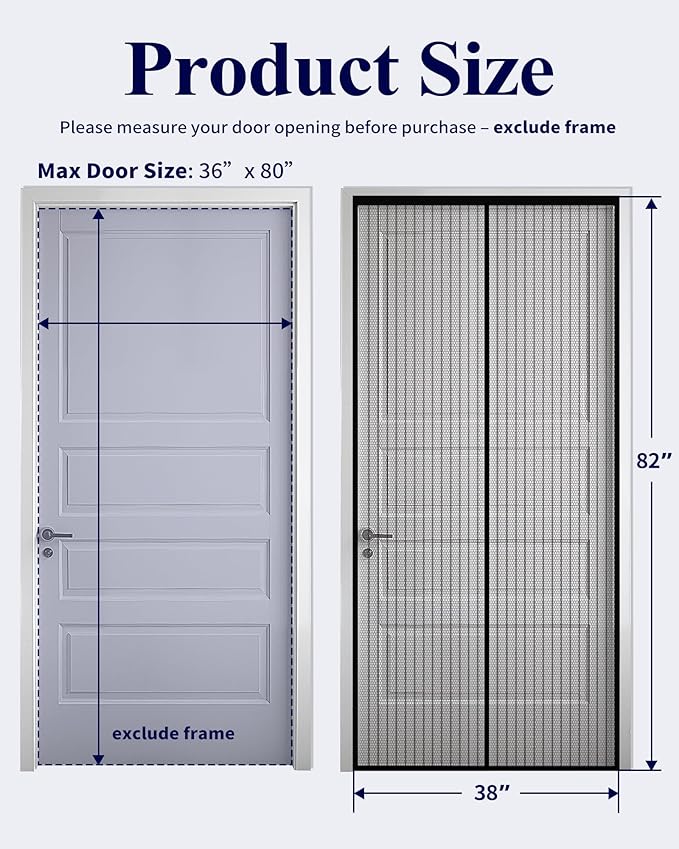 Kitsure Magnetic Screen Door - 38.0 x 82.0 in Retractable Screen Door Mesh for Front Door or Sliding Door, Pet & Kid Friendly, Hands-Free Closure Keeps Bugs Out & Lets Breeze in, Stripe Black