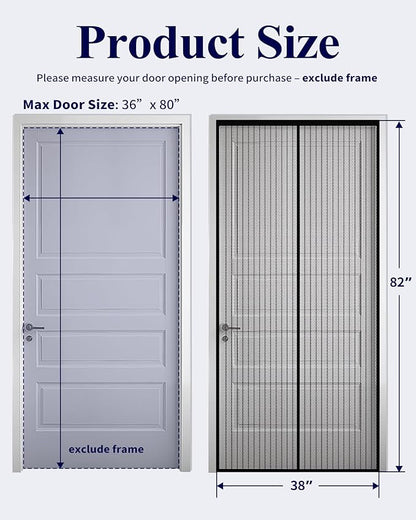 Kitsure Magnetic Screen Door - 38.0 x 82.0 in Retractable Screen Door Mesh for Front Door or Sliding Door, Pet & Kid Friendly, Hands-Free Closure Keeps Bugs Out & Lets Breeze in, Stripe Black