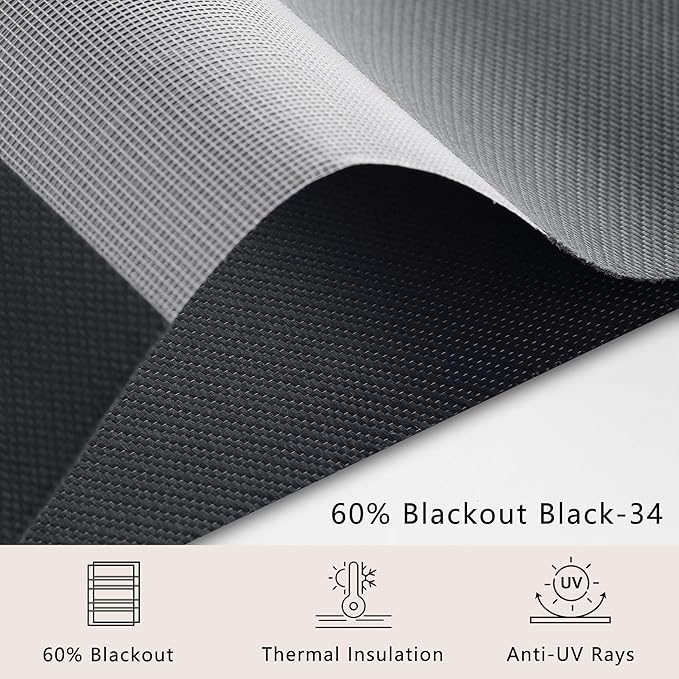 Bringnox Smart Motorized Zebra Roller Blinds - 60% Blackout, Remote Control, Works with HomeKit, Google Home & Alexa via Hub, Custom Size(60% Blackout Black-34)