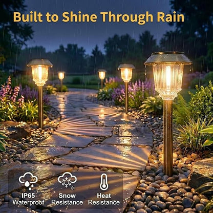 XMCOSY+ Solar Pathway Lights Waterproof - 6 Pack Solar Lights Outdoor, 10-40 LM Dimmable Outdoor Solar Light for Yard Pathway Garden Driveway Walkway (Bronze)