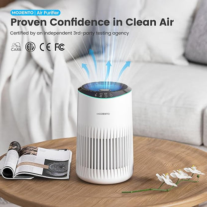 Air Purifiers for Bedroom Home for Smoke Pet Dander Odors, Air Purifier with Sleep Mode Small Air Purifier with Fragrance Sponge for Bedroom Office, Blue Ambient Light, 23dB Quiet, 2 Pack Ivory