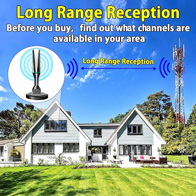 TV Antenna for Smart TV Indoor, 2026 HD Antenna with Strong Magnetic Base, 360°&Long Range Reception TVs Antenna for Local Channels, Easy Setup Antennas for TVs Without Cable (Black+Green)