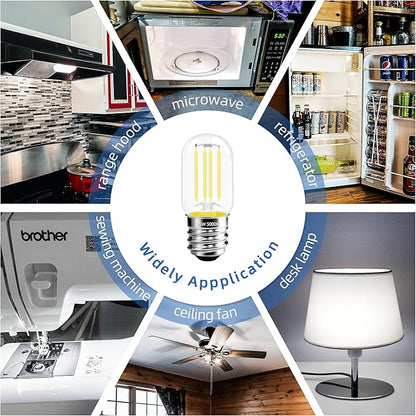 2.5 in E17 Intermediate Base LED Filament Bulb 360 Lumens, 5000K Daylight White Dimmable Appliance Bulb AC 120V, UL Certified T8 Microwave Light Bulbs Under Hood for Refrigerator Stove 6Pack