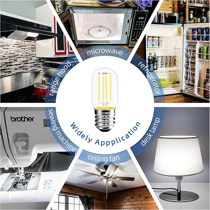 2.5 in E17 Intermediate Base LED Filament Bulb 360 Lumens, 5000K Daylight White Dimmable Appliance Bulb AC 120V, UL Certified T8 Microwave Light Bulbs Under Hood for Refrigerator Stove 4Pack