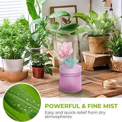 Cute Flower Mini Humidifier, Small Cool Mist Desk Humidifiers, Portable USB Personal Desktop Plant Humidifiers, Cooling for Home Office Car Travel Indoor Outdoor (260ml,Purple Gardenia)