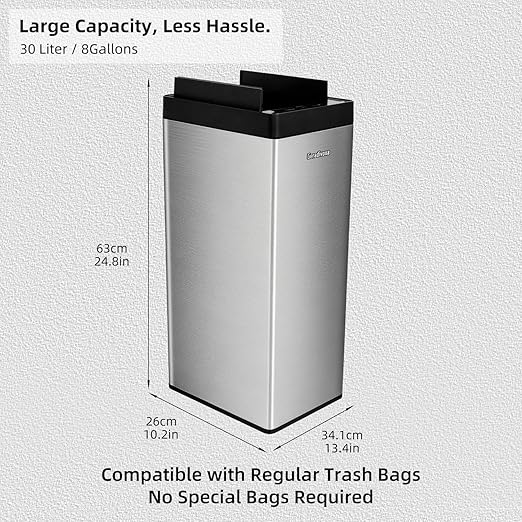 Kitchen Trash Can with Automatic Bag Assist – 8 Gallon Smart Matte Stainless Steel Bin with Motion Sensor Butterfly Lid for Home, Living Room, Bedroom, RV