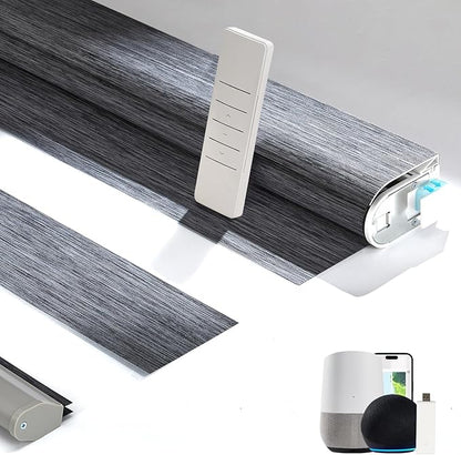 Persilux Motorized No Drill Zebra Smart Shades with Remote Smart Alexa Zebra Blinds for Indoor Windows Light Filtering, Dual Layer,Custom Sizes,Bella Dark Gray,RS20287-11