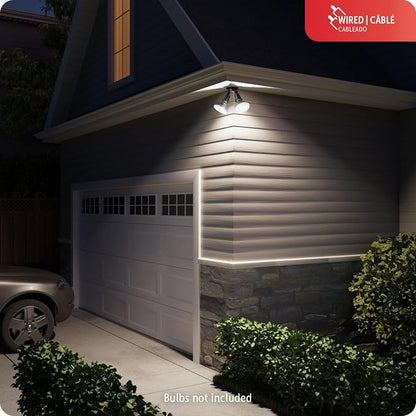 GLOBE Electric 240 W Twin Head Black Hardwired Automatic Dusk to Dawn Security Flood Light, Spotlight, Outdoor, Outside House Lights, 17000083