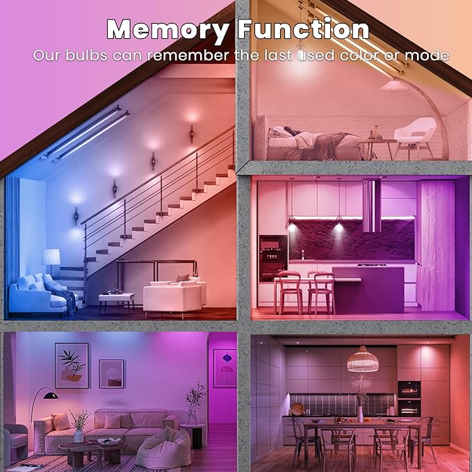 RGB Color Changing Light Bulbs with Remote(2-Pack), 9W 6500K White LED Light Bulbs, A19 E26 40W Equivalent, Colored Light Bulbs, 16 Color Dimmable Multicolor Light Bulb with Memory, for Home, Party