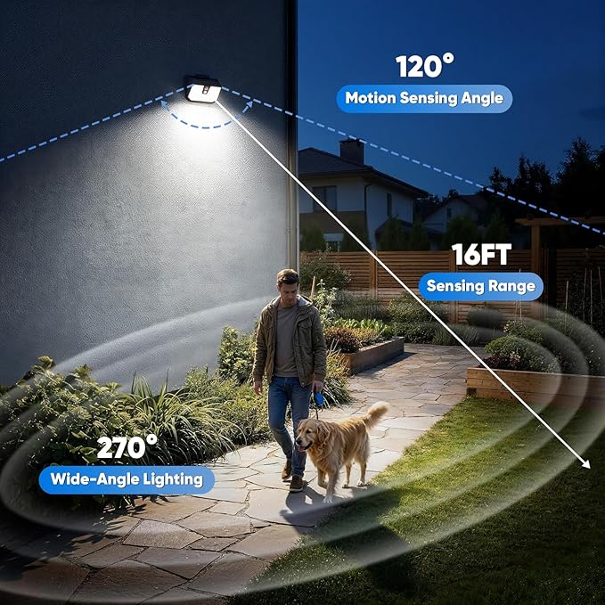 Brightever Motion Sensor Solar Lights Outdoor Waterproof, 6 Packs Super Bright Solar Fence Lights with 3 Lighting Modes, Solar Powered Security Wall Lights for Outside, Yard, Pathway, Garden, Deck