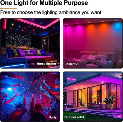 Recessed Lighting 4 Inch RGBCW Color Changing 12W LED Downlights with Junction Box,1080Lumens Canless LED Recessed Ceiling Lights Dimmable by Remote Control,Memory,Timer,Delayed Off,3 Modes, 12Pack
