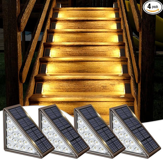 JOFIOS Solar Step Lights for Outside,4pack Solar Stair Lights Outdoor Waterproof IP67,Outdoor Deck Step Lights,Solar Outdoor Lights for Staircase,Patio,Front Step(Warm Brown)