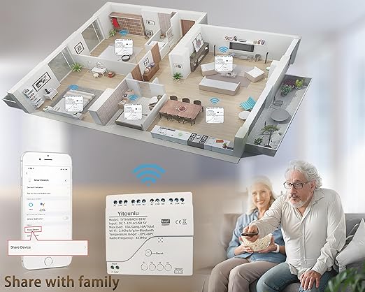 Tuya WiFi Temperature Sensor, 4CH Relay Switch, Independent Control, Home Automation,iOS Android Application, Dry contact,Compatible with Alexa and Google Home, White