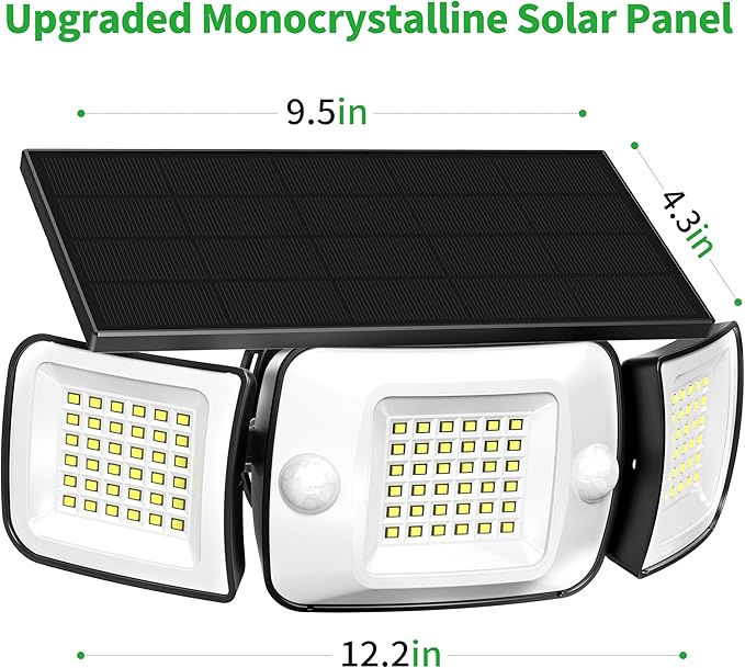 intelamp Solar Flood Lights Outdoor Waterproof, 6000mAh 1200LM Solar Powered Dual Motion Sensor LED Lighting Dusk to Dawn Security Floodlight Exterior with Remote for Outside Garden House Patio