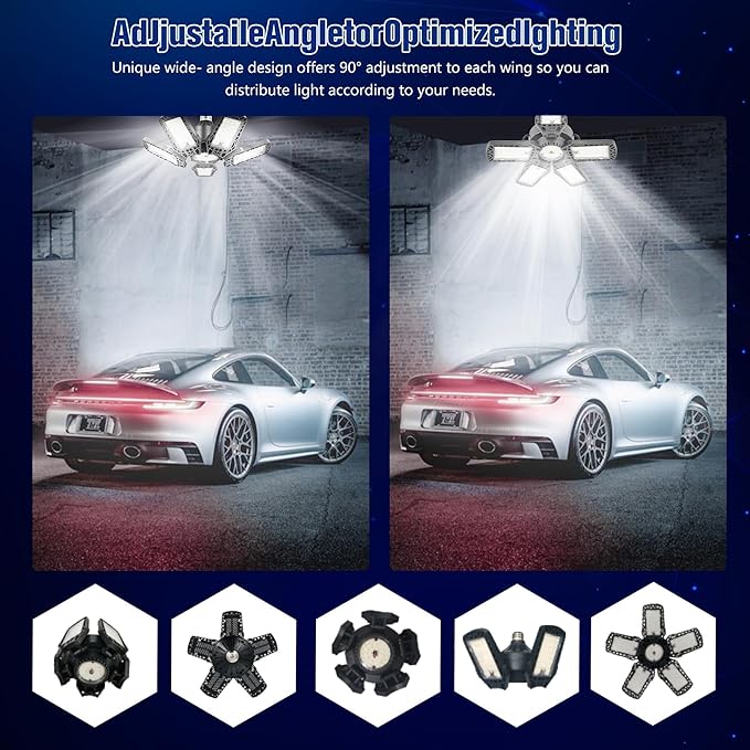 LED Garage Lights 200W - 1 Pack, 20000LM Led Shop Light with Adjustable Panel, 6000-6500K Daylight, 360° Illumination Ceiling Lights, E27/E26 for Warehouse Garage Attic Basement