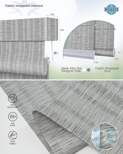 Yoolax Motorized Matter Roman Shades Light Filtering Smart Blinds for Windows Compatible with Alexa, Google Home, Homekit, Automatic Roman Shades with Remote Customized (Strip Light Grey)
