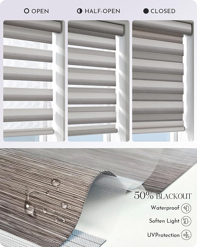Graywind Motorized Zebra Blinds for Windows, Darkening Hardwired Smart Blinds with Remote Control, Dual Layer Custom Zebra Shades Work with Alexa, Google Home, Apple Homekit, Gradient Brown