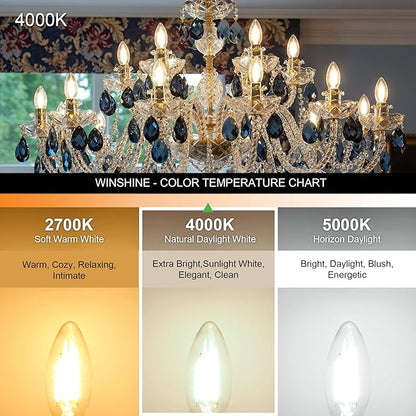 10 Pack Dimmable Type B Candelabra Light Bulbs, 4W 4000K Natural Daylight E12 Led Bulb, winshine Candelabra Led Light Bulbs 60 Watt Equivalent, Small Base Chandelier Candle Fan Light Bulbs, B11, 600LM