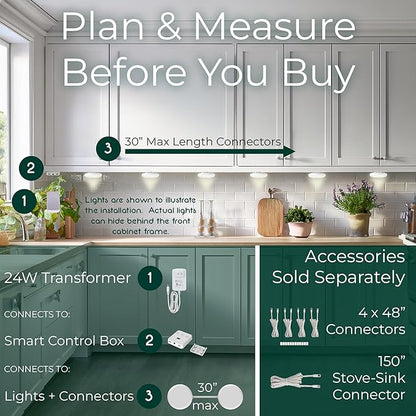 8 Puck Kit - Super Bright Wide Angle Light Spread - Smart Under Cabinet Lighting - 2700K-6500K - 95 CRI - WWA - Works With Alexa, Google, Apple - Matter Certified - Plug-In - Hands-Free Control Box