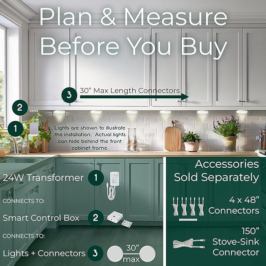 8 Puck Kit - Super Bright Wide Angle Light Spread - Smart Under Cabinet Lighting - 2700K-6500K - 95 CRI - WWA - Works With Alexa, Google, Apple - Matter Certified - Plug-In - Hands-Free Control Box