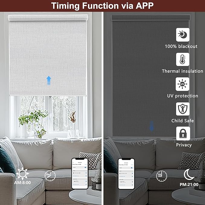 Bringnox Motorized Blinds with Remote,100% Blackout Smart Roller Blinds Compatible with Apple Homekit Google Home and Alexa Via HUB,and Customized