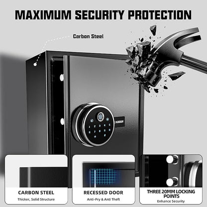XDeer Biometric Safe with Fireproof Bag, 1.09 CuFt Money Safe with APP | Fingerprint/APP/Backlit Keypad/Keys, LED Light, Adjustable Shelf & Gun Frame, Smart Home Safe for Cash/Jewelry/Document
