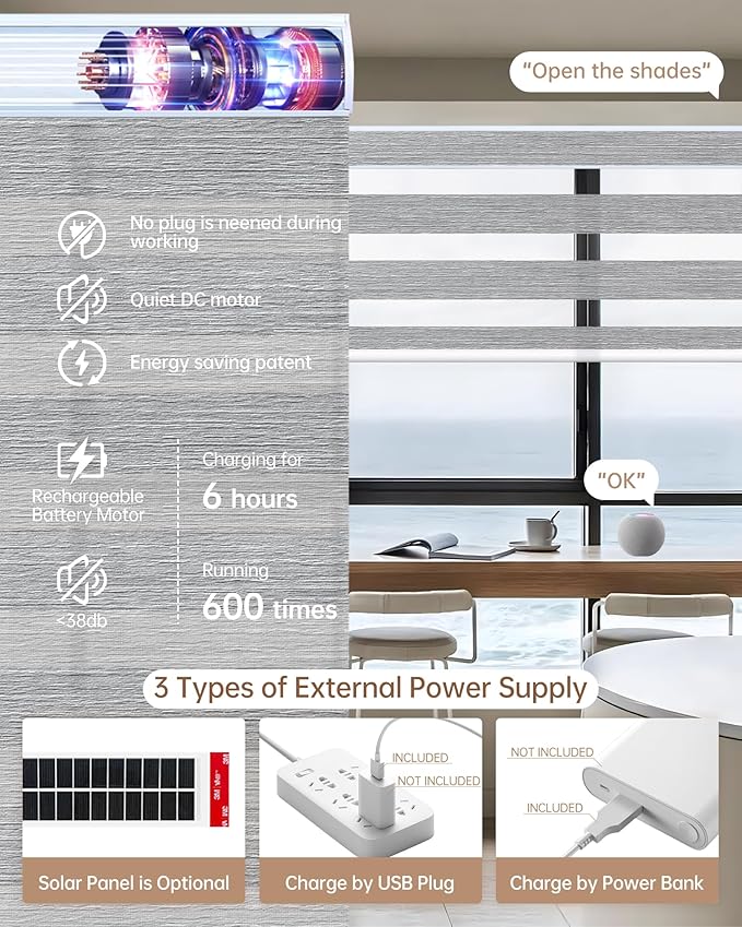 Kincmo Motorized Blinds with Remote, Motorized Zebra Shades Work with Apple Homekit,Alexa,Google Home, Customized Electric Blinds with Remote,App,Voice Control (70% Blackout Galaxy Grey)