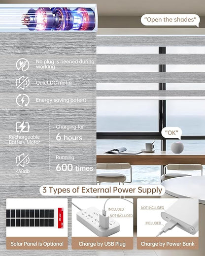 Kincmo Motorized Blinds with Remote, Motorized Zebra Shades Work with Apple Homekit,Alexa,Google Home, Customized Electric Blinds with Remote,App,Voice Control (70% Blackout Galaxy Grey)