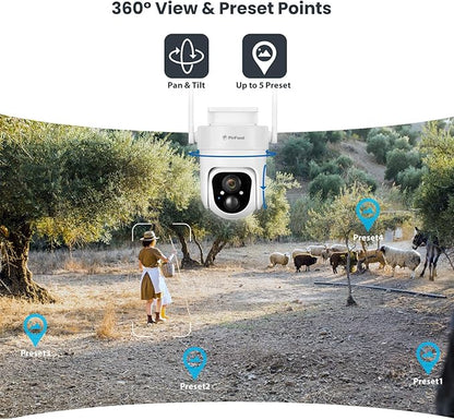 4G LTE Cellular Security Camera Wireless Outdoor, No WiFi Needed, 2K Color Night Vision, 360° View Pan/Tilt, 2 Way Talk, PIR Motion Sensor, Built-in SIM Card (Support Verizon/AT&T/T-Mobile)