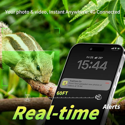 Cellular Trail Camera Subscription-Free, 4G LTE Cam, 1296P HD, 60MP, Low-Glow IR Night Vision, Fast Trigger Speed, Long Battery Life & 32GB SD for Wildlife Monitoring & Property Security
