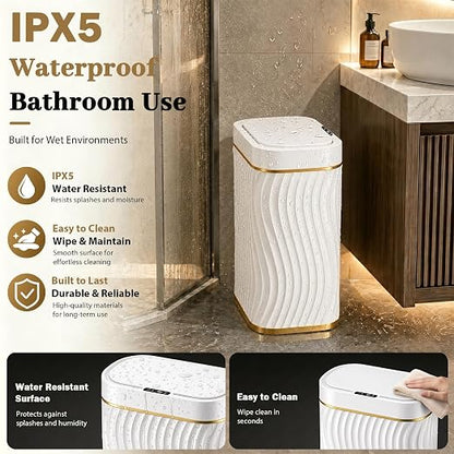 5 Gallon Automatic Bathroom Trash Can with Touchless Lid, White Gold