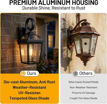 Front Porch Lights Outdoor Wall Lights Exterior Wall Sconce, Black Exterior Light Fixtures with Clear Glass, Farmhouse Outdoor Lighting Fixtures for House Front Door Garage Patio