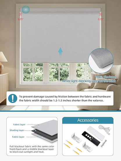 SmartWings Motorized Smart Blinds with Remote, Custom Automatic 100% Blackout Roller Shade Compatible with Alexa/Homekit/Google, Electric Smart Blinds for Indoor Windows, Bouvardia Light Grey