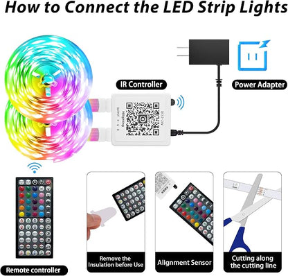 Ledagic Led Lights for Bedroom 200ft (2 * 100FT), Music Sync Led Lights | RGB Color Changing Led Strip Lights with Remote and App Control RGB Led Light Strip for Home Party Room Decor