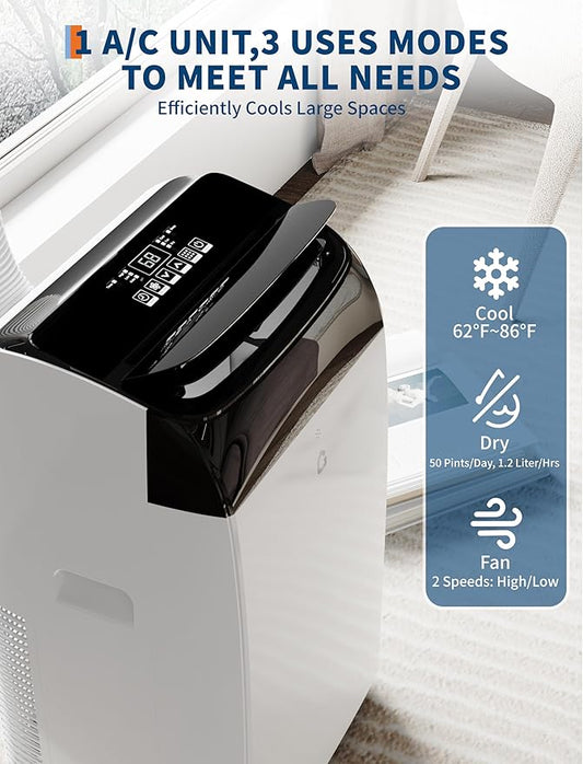GarveeLife 14,000 BTU Portable Air Conditioners, 4 in-1 Free Standing Cooling AC Unit with Fan & Dehumidifier, Quiet Air Condicionado Cooling Up to 750 Sq.Ft, with Remote Control & 24H Timer Function