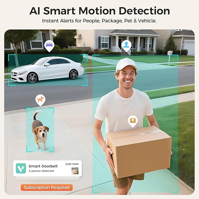 DB4 2K Battery Video Doorbell, Smart Wireless Doorbell Camera with Ring Chime, Live View with Two-Way Talk, AI Detection and Real-Time Notification, Compatible with Alexa and Vicohome