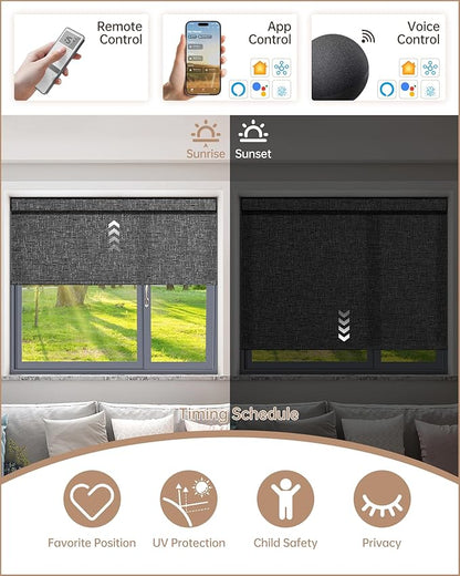 Kincmo Motorized Blinds with Remote, Light Filtering Roller Shades Work with Apple Homekit,Alexa,Google Home, Custom Electric Blinds with App,Voice Control (75% Blackout Classic Dark Grey)