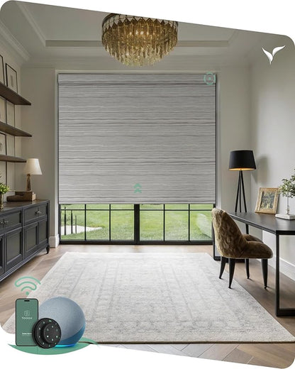 Yoolax Motorized Blinds with Remote, Designer Smart Blinds Work with Alexa, Google, Apple Homekit, 100% Blackout Motorized Shades Custom Electric Shades Voice Control (V-Jungle Gray Feather)