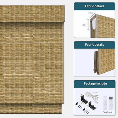 Motorized Roman Shades with Remote,Wooden Blinds Compatible with Alexa/Google/Apple Homekit,Natural Woven Wood Blinds,Electric Blinds Customized Size,Crocheting Mixture