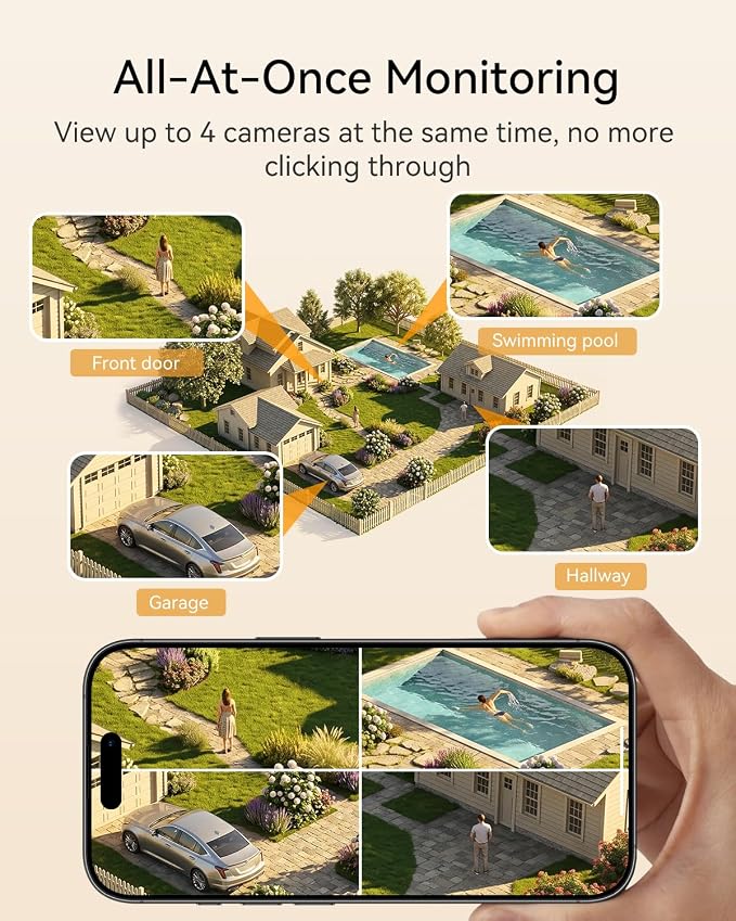 4MP Solar Security Cameras Wireless Outdoor, No Subscription