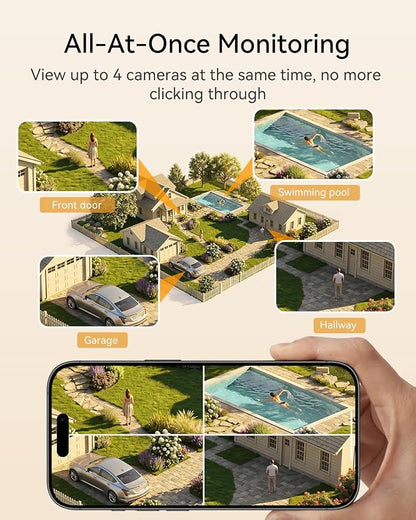 4MP Solar Security Cameras Wireless Outdoor,2.4/5G WiFi, No Wiring
