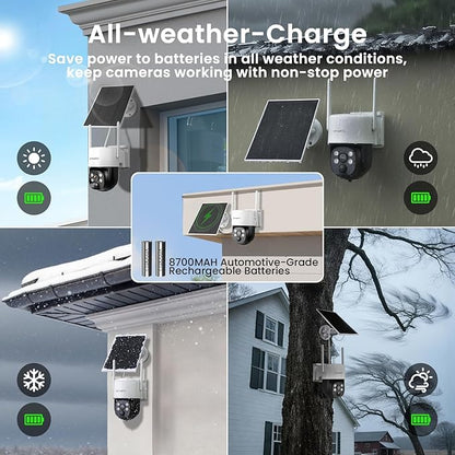 xmartO Wire-Free PTZ Solar Home Security Camera System Wireless, 14-Set 2K 4MP QHD CCTV Camera Kit with 4k 16CH Expandable Wi-Fi 6 NVR, All-Weather Solar Charge