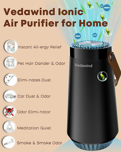 Small Ionic Air Purifier for Home & Car – Portable Silent HEPA Filter – Covers 260 Sq Ft - Ozone Free Cleaner for Pets, Smoke, Dust, Dander – Compact & Filterless Design - Pack of 1