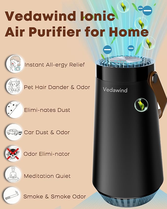 Small Ionic Air Purifier for Home & Bedroom – Silent HEPA Filter – Covers 250 Sq Ft - Free Cleaner for Pets, Hair, Smoke, Dust, Odors & Dander – Compact & Black Design - Pack of 2
