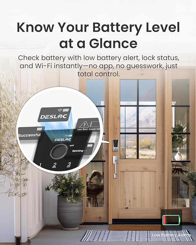 DESLOC D110 Plus Built-in Wi-Fi Smart Lock with Handle Set, Fingerprint Keyless Entry Door Lock, App Remote Control, Smart Locks for Front Door, Keypad deadbolt with Visible Display, Auto-Lock, Silver