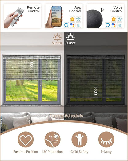 Kincmo Motorized Blinds with Remote, Light Filtering Roller Shades Work with Apple Homekit,Alexa,Google Home, Custom Electric Blinds with App,Voice Control (50% Blackout Woven Black)