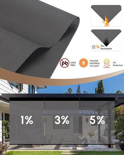 Kincmo Motorized Outdoor Shades for Patio Porch, Custom Outdoor Motorized Blinds with Remote, Waterproof & Windproof Patio Shades Work with Apple Homekit,Alexa,Google (5% Openness Grey)